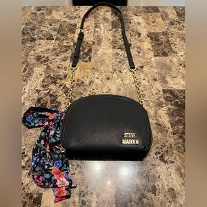 Steve Madden Black Satchel Crossbody Bag with Floral Scarf